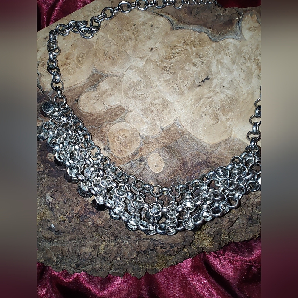 Vintage Silver Tone Cha Cha Clear Rhinestone Statement Necklace